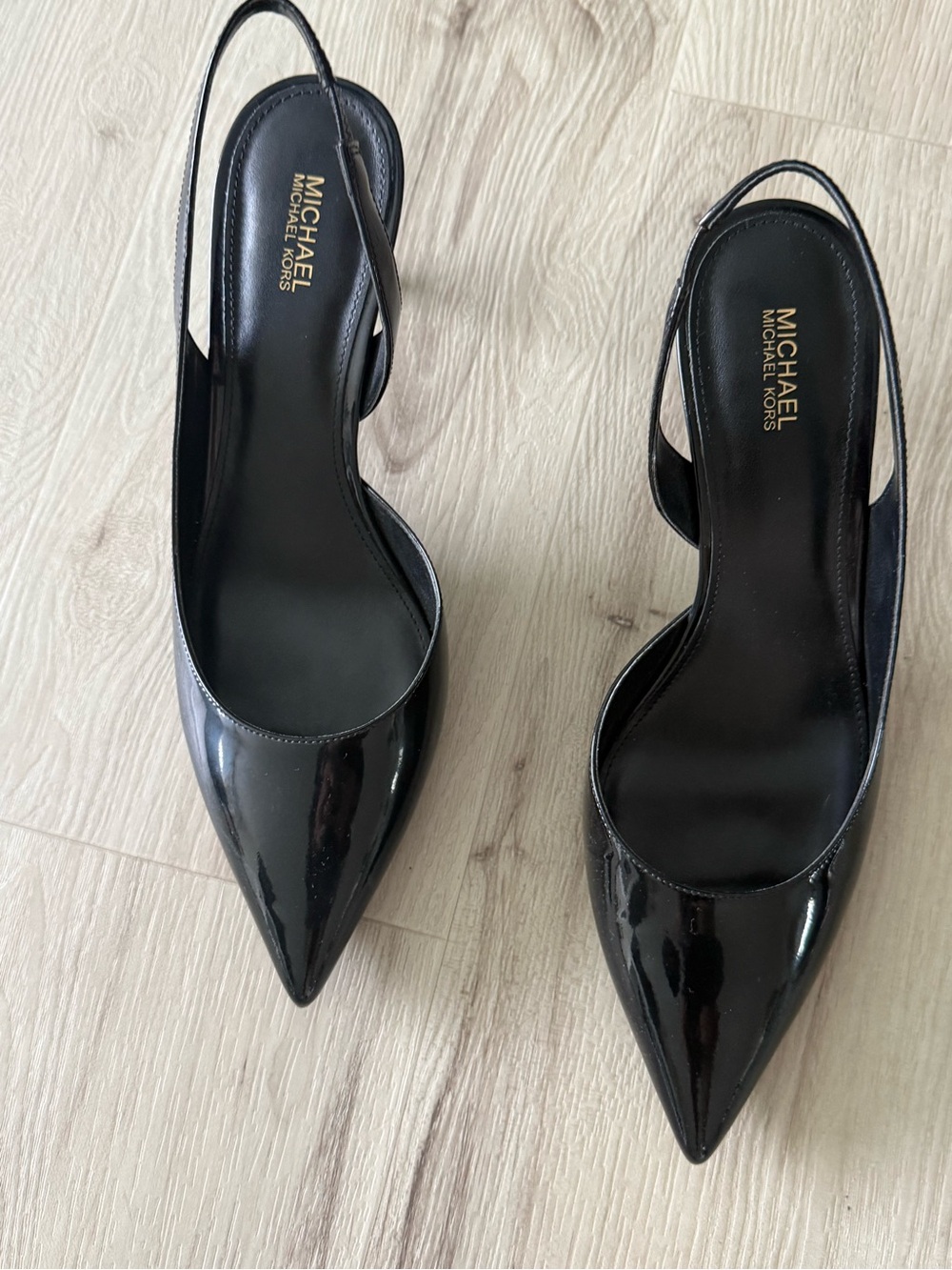 MICHAEL Michael Kors Black Patent Pointed Toe Slingback Heels